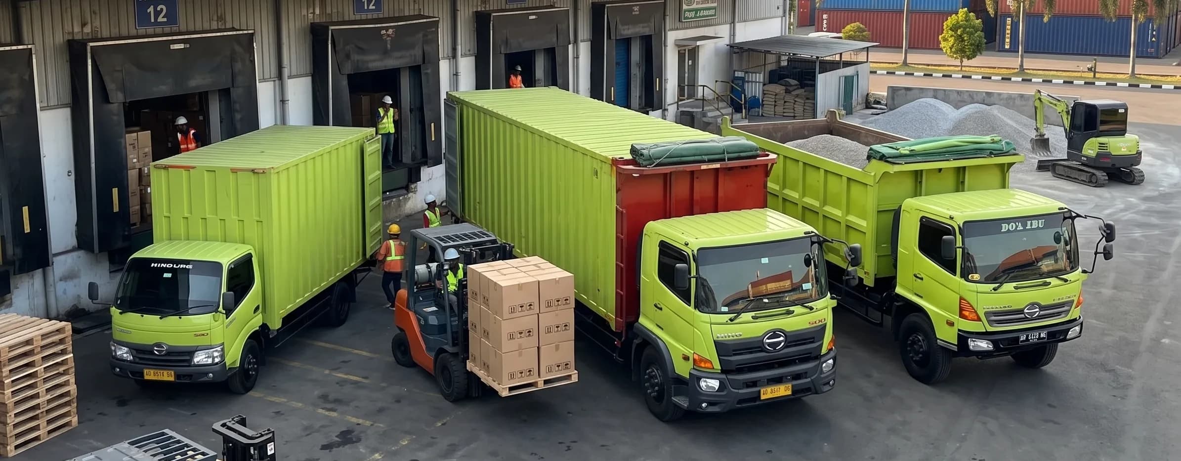 Foto armada truk JBI dalam format banner lebar